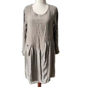 Lea Rigoli Tunic Lagenlook Dress Linen Women Large L Tunic Dress 3/4 Roll Tab
